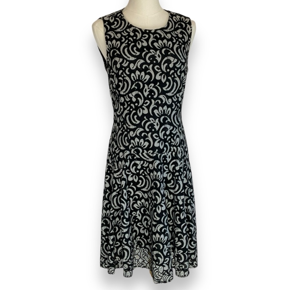 Tommy Hilfiger‎ Dress Lace Black White Grey Floral Midi Sleeveless Size 6